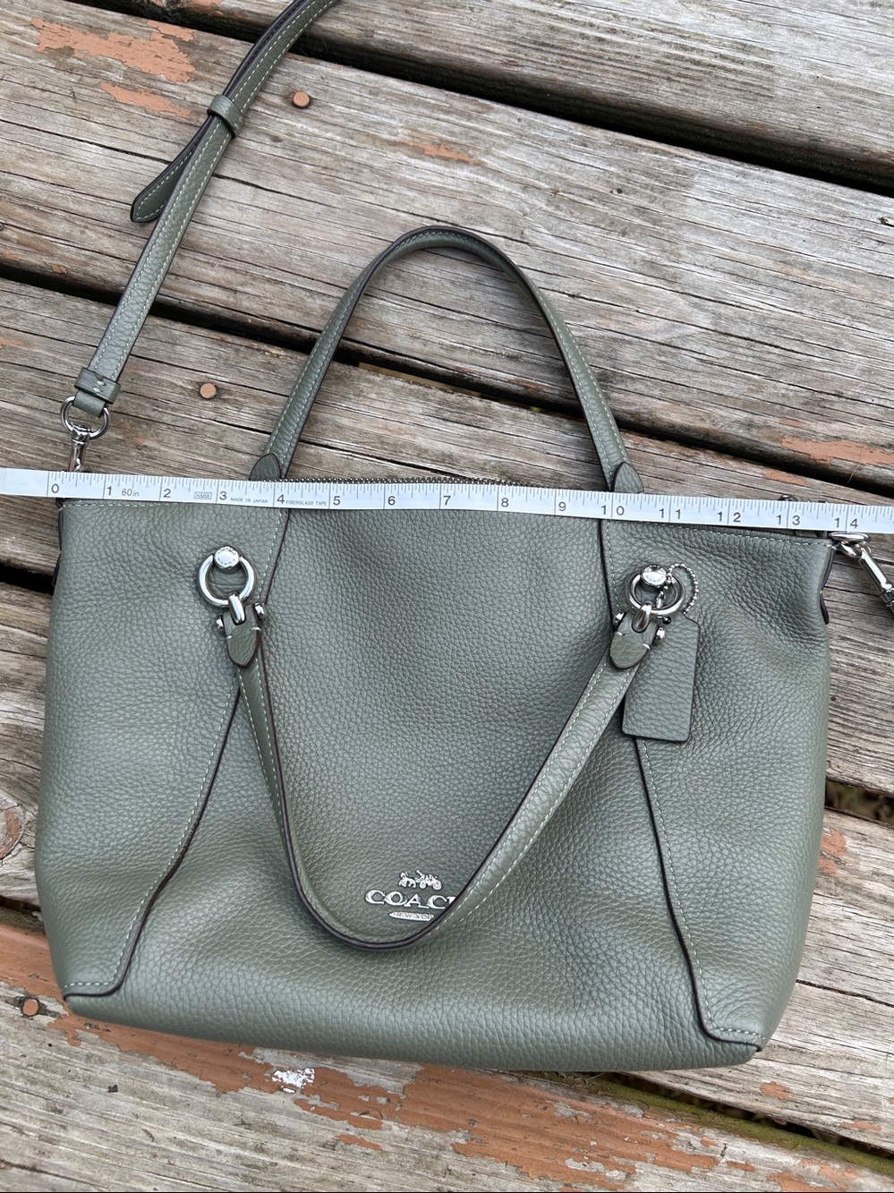 Coach Olive Green Pebbled Leather Crossbody Satchel with Removable Strap - Picture 6 of 8